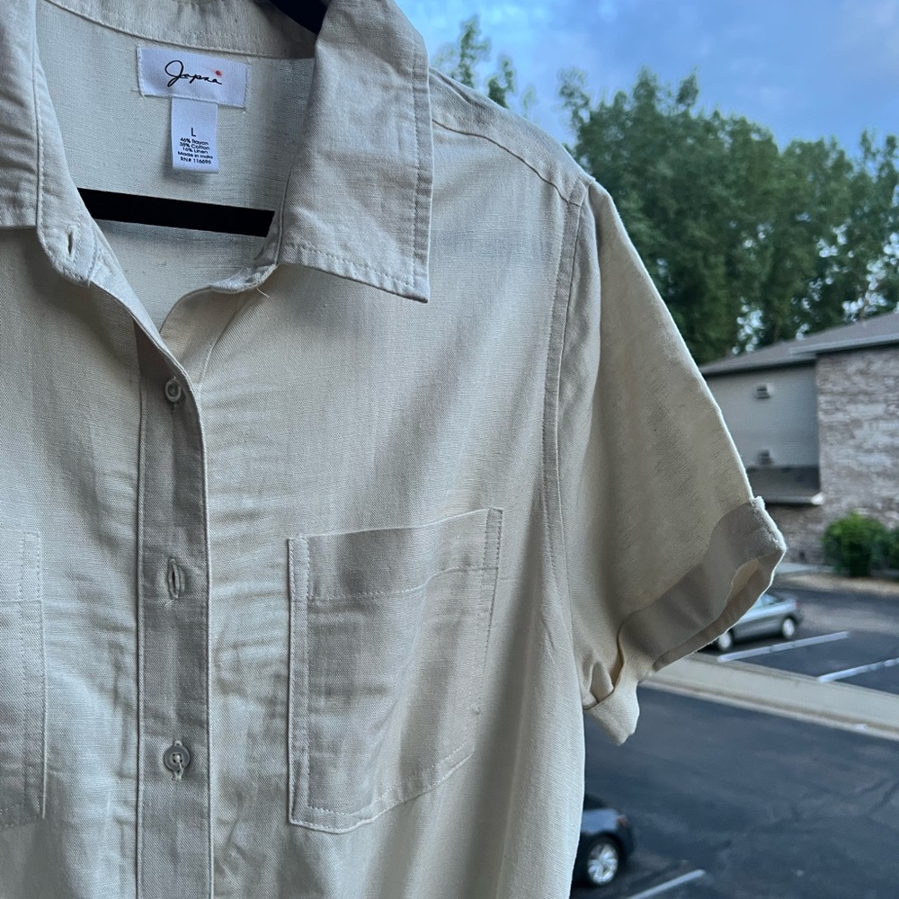 🆕 Japna Linen Cotton Blend Jumpsuit Size L Utility Style Minimalist Casual - Picture 11 of 15